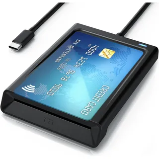 CSL Chipkartenleser USB C Smart Card Reader NFC, SIM Kartenlesegerät, kompatibel mit Mac OS X, Win 11, Speicherkartenlesegerät, Schwarz