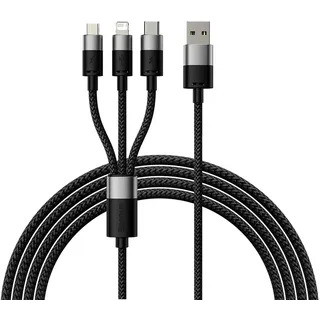 Baseus StarSpeed 1-for-3 Schnelllade-Datenkabel USB auf M+L+C 3,5 A 1,2 m schwarz