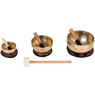 Bodhi Tibetische Klangschalen Ø 11 + 15 + 19 cm | Handgefertigtes Klangschalen Set inkl. Kissen & Klöppel | Singing Bowls aus Indien | Ideal als spirituelles Geschenk | Meditationszubehör aus Bronze