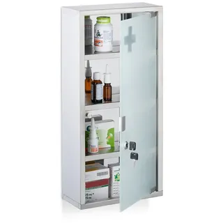 relaxdays Medizinschrank mit Glastür silberfarben
