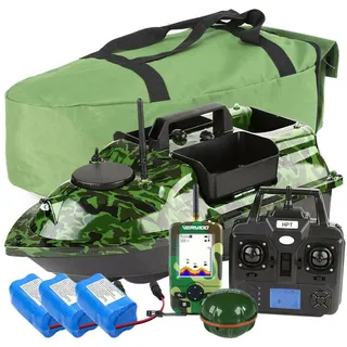 500M GPS Angeln Köderboot Karpfenangeln 3 Katapulttrichter Futterboot mit GPS+LCD Fischfinder Handtasche+3 Bootsbatterie 5200mAh