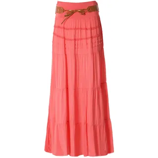FASHION YOU WANT Damen Sommer Rock Größe 34/36 bis Größe 50/52 verfügbar Langer Maxirock Strandrock Sommerock lang Gürtel Amber Boho Retro Maxirock (44/46, Koralle) - 44-46