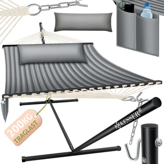 Kesser KESSER® Hängematte HILL mit Gestell Kissen Doppelhängematte für 2 Personen-Stabiler Rahmen -200kg Belastbarkeit Indoor & Outdoor XXL Hängesessel Doppel Mehrpersonen Garten Pool Balkon Terrasse