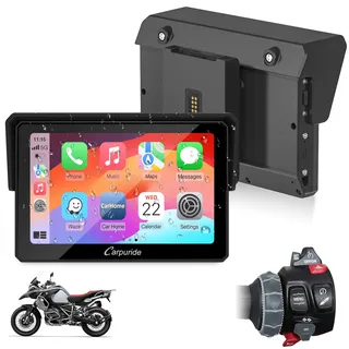 CARPURIDE W502BS Pro für BMW-Motorrad, CarPlay & Android Auto, Dual-Bluetooth, 5 Zoll Wasserdichter GPS-Navigations Bildschirm, Datenablesung, Native Wonder, TPMS, Lichtsensor, Musikfreigabe