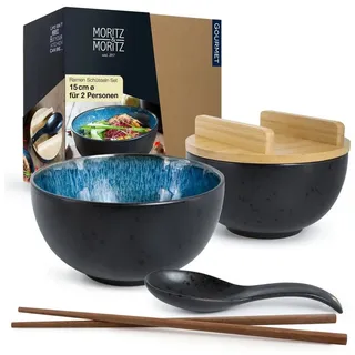 Moritz & Moritz Suppenschüssel 2x Ramen Schüssel Blau, Keramik, (2 Personen), Ramen Bowl Set blau|schwarz