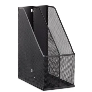 Relaxdays Stehsammler, 2 Fächer, Metallgeflecht, robuster Stehordner A4 - C4, Archivbox, Ablage für Dokumente, Schwarz