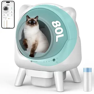 Katzenklo Selbstreinigend 80L-Amicura X1-Sicherheitssensor (Anti-Pinch) , XXL Geruchsdichter Abfallbehälter,App-Steuerun-Weiß - Weiß