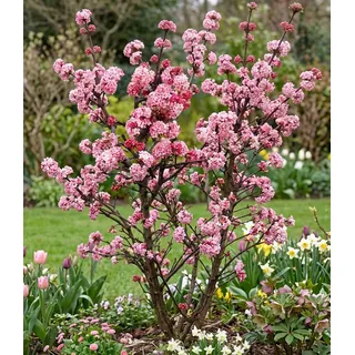 BALDUR Garten 1x Duft-Schneeball Dawn, Pflanze im 2 Liter-Topf | Viburnum bodnantense Winterschneeball, winterhart, mehrjährig, pflegeleicht, blühend, Vanille Duft, anspruchslose Pflanze