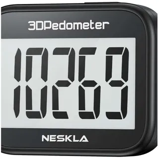 3D Schrittzähler mit Clip und Lanyard, großes LCD-Display, Schwarz, Modell 838