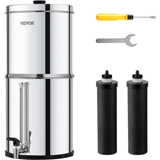 Vevor Schwerkraft Wasserfiltersystem Edelstahl Arbeitsplattensystem 7+8,5L Wasserfiltrationssystem, reduziert Blei und bis zu 99 % Chlor, mit 2 Kohlefiltern und Wasserstandshahn, Camping Wohnmobil