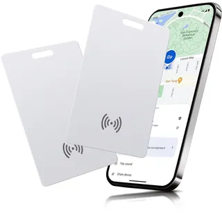 Smart Tag Dünne Wallet Tracker Karte für Android-Google Find My Kompatibel | IP68 Wasserdichter Bluetooth Tracker mit kabellosem Laden | Wallet Finder für Reisepass,Handtasche & Reisegepäck(2PCS Weiß)