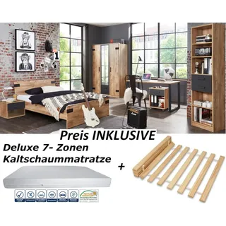 möbel-direkt.de Jugendzimmer Set Liverpool mit Drehtürenschrank inklusive Matratze und Lattenrost braun
