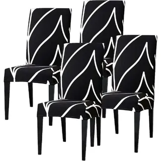 Set Mit 4 Dehnbaren Esszimmerstuhlhussen, Universelle Stuhlhussen, Rutschfeste Stuhlkissen Für Zuhause, Hotel, Restaurant, Schwarz, Gebogen