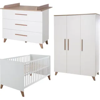 roba Kinderzimmer Set 3-teilig Ole - Kinderbett 70 x 140 cm umbaubar + Wickelkommode mit 3 Schubladen + Kinderkleiderschrank - Griffe & Füße aus ... - Weiß