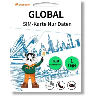 Globale SIM-Karte – Prepaid-Datentarif | 1 GB Daten täglich, 1 Tag | Highspeed-4/5G LTE-Internet | Keine Roaming-Gebühren | Funktioniert in Mehreren Ländern
