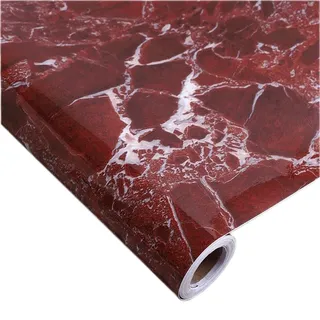 Selbstklebend Marmor Folie Rote Marmor-wasserdichte Vinyl-selbstklebende PVC-Tapete for Badezimmer, Küchenschränke, Arbeitsplatten, dekoratives Kontaktpapier(1m x 40cm)