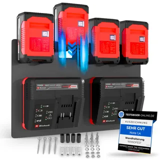 Wandfest® Wandhalterung für Einhell Akkus und Ladegeräte - Das Original | Glänzende & Matte Seite [Made IN Austria] | Stabile Einhell Akku Halterung | 1-4 Akkus