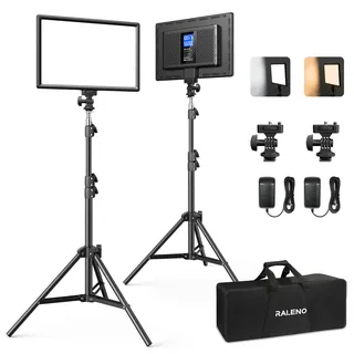 RALENO LED Videoleuchte, 2 Pack 192 LED Sanftes Video Streaming Licht mit 180cm Stativ Handyhalter 8000mAh-Akku 2500-6500K 0-100% Dimmbar Fotolicht CRI95 für YouTube TikTok Fotografie Videobeleuchtung