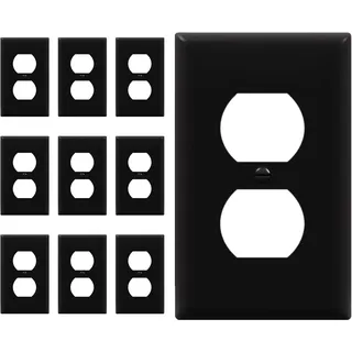 ENERLITES Duplex Receptacle Outlet Wall Plate, Size 1-Gang 4.50" x 2.76", Unbreakable Polycarbonate Thermoplastic, UL Listed, 8821-BK-10PCS, Black (10 Pack)