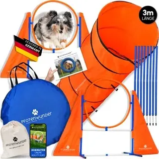 pfotenwunder® XXL-Profi-Agility Set Hunde Groß + 3 Meter-Tunnel + 21 Min. Hundeschule