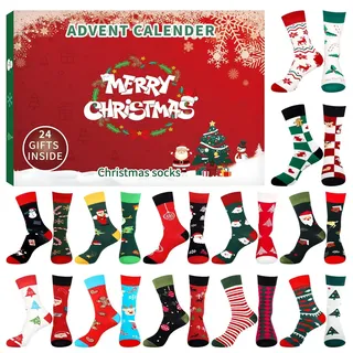 Weihnachts-Adventskalender 2024 – Weihnachtssocken-Adventskalender, Schachtel Mit 12 Weihnachtssocken Für Herren, Damen Und Kinder, Socken, Weihnachts-Countdown-Kalender