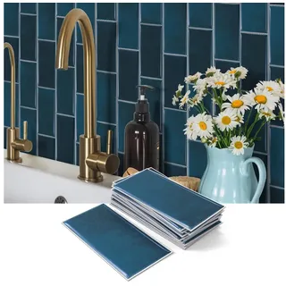 Coonoor Fliesenaufkleber 16 Stück Klebefliesen Küche Bad 20x10cm, Selbstklebende Fliesen Wand Fliesenfolie Wasserfest Haftstark