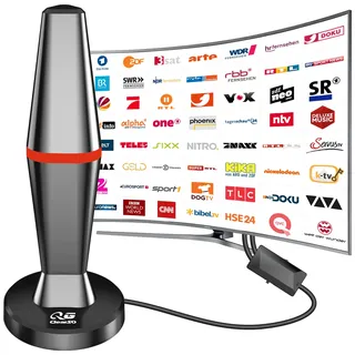 DVB-T/DVB-T2 Antenne,2026 DVBT2 Antenne mit Verstärker Großer Reichweite und 360° Empfang,Zimmerantenne für Fernseher mit Starkem Magnetfuß,-Unterstützt 4K 1080P - Alle TV-Geräte DAB/UHF/VHF