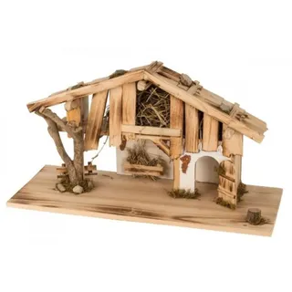 Krippe Holzhaus Weihnachten Krippenspiel Stall 60 x 33 cm Betlehem holzoptik