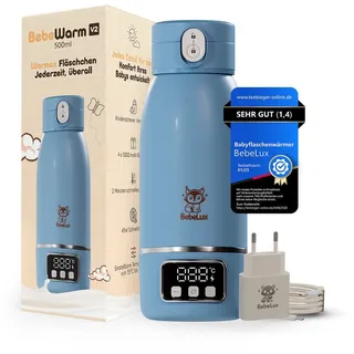 Bebelux Babyflaschenwärmer BebeWarm V2- In 2 Min trinkfertig für Milch, Muttermilch & Wasser, 15 Flaschen pro Ladung, BPA-frei & Sterilisation bis 100 °C blau