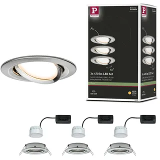 Paulmann 93447 LED Einbauleuchte Nova Coin Basisset schwenkbar rund 84mm 50° Coin 3x6W 3x470lm 230V 2700K Eisen gebürstet