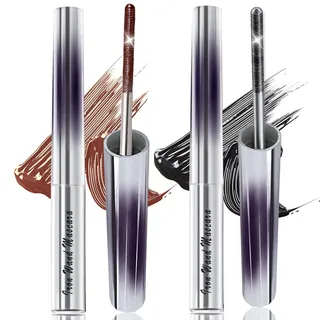 Metal Mascara, 3D Curling Wimperneisen-Mascara, Wimperntusche Wasserfest, Iron Wand mascara, Smudge Proof Metal Wand Metallbürst für Länge und Volumen Eyelash Faser Hinzufügen (Braun, Schwarz)