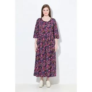 Ulla Popken Dirndl Jersey-Maxikleid Blüten Rundhals 3/4-Arm Taschen lila 56