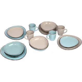 arte viva® Naturlook Kombiservice 16-tlg. dreieckig beige/türkis
