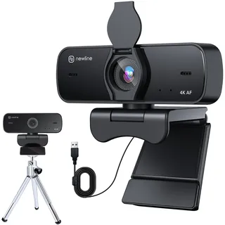 N newline PC Webcam 4k/30fps mit 2 Mikrofonen mit Rauschunterdrückung, Autofokus, Lichtkorrektur, mit Privacy Shutter und Stativ, USB 2.0 UHD Webcam für PC Mac Desktop Skype Streaming