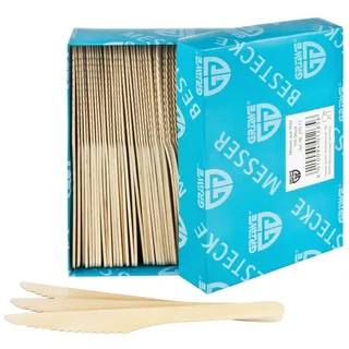 Gräwe Einwegbesteck Holzmesser, 100 Stück, Holzbesteck, umweltfreundlich aus Holz, biologisch abbaubar