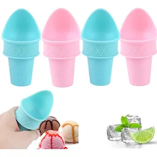 Ice Cream Cone Holder Ice Cream Snow Cone Rack, New Ice Cream Cone, Food Grade Ice Cream Plastic Cup Spoon For Birthday Party, Gifts For Kids (Mixed 4pcs)