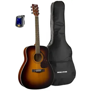 Yamaha Westerngitarre, F370 Westerngitarre Sunburst mit Gigbag und Stimmgerät Hochglanz Finish Palisander Griffbrett Multi-Ply Binding Tobacco Brown Farbe Ideal für Anfänger und Fortgeschrittene., Westerngitarren, Westerngitarren-Sets, F 370 Sunburst - beginner set acoustic guitar-Set