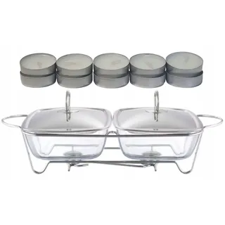 Dajar AMBITION Speisewärmer mit Glaseinsatz 2 x 2,5L Helios Warmhaltebehälter Warmhalteplatte 2 Kammer Servierschalen Deckel mit Griff