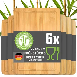 Dune Design DuneDesign Frühstücksbrettchen Holz 6er Set - Bambus Holzbrett 22x15 cm für Küche & Frühstück - stabiles Stullenbrett für Vesper, Brotzeit und Snacks - langlebiges Schneidebrett klein - Brotbrett