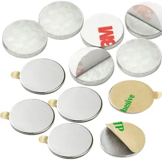 vasalat Scheibenmagnet flach, Magnete mit Metallscheiben selbstklebend, Rundmagnet ø 15mm, Neodym vernickelt 12-teilig