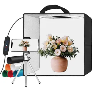 EMART Lichtkasten-Fotografie, 30,5 x 30,5 cm, Fotostudio-Lichtbox mit 120 LED-Leuchten, 6 farbigen Hintergründen, 4 Reflexionstafeln, 1 Diffusortuch und 1 Handy-Stativhalter