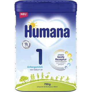 Humana 1 Anfangsmilch 750g-Packung - Babymilch von Geburt an - Säuglingsnahrung als Muttermilchersatz oder Ergänzung - Anfangsnahrung Baby (Packung mit 6)