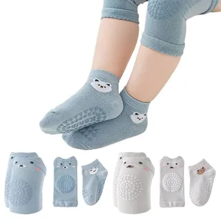 JUGUTA 4 Paar Knieschoner Baby Krabbeln Set, Krabbelsocken Baby Geeignet Für Männliche Und Weibliche Säuglinge, Krabbelhilfe Für Babys Kann Krabbelhilfe Sicher, Rutschfeste Elastische Mit Gummipunkten