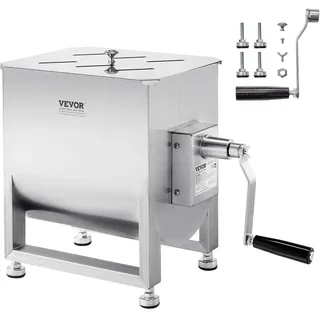 Vevor manueller Fleischmischer 30 L Fleischverarbeitungsgerät (maximales Mischen von 20,4 kg Fleisch), Fleischmischer aus Edelstahl, Wurstmischer mit Untersetzungsgetriebe, Handmixer für Hackfleisch
