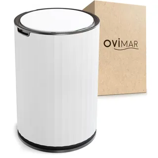 ovimar Sensor Badeimer Dueodde | Weiss | Touchless Sensorfunktion | Kosmetikeimer Rund | Eimer mit Deckel | 7l (Liter) | auch als Windeleimer geeignet | Mülleimer für Bad oder Küche als Abfalleimer