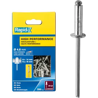 Rapid Blindnieten Aluminium Universal Ø 4,8mm, 14-16mm Klemmbereich, 250 Stk. Nieten Großpackung, für Blindnietzangen