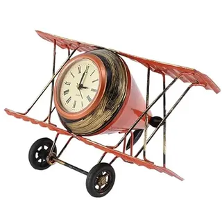 IMIKEYA Vintage Flugzeug Uhr Metall Handwerk Schreibtisch Uhr Retro Tischuhr Nachttischuhr für Wohnzimmer Schlafzimmer Büro, 21.5x12.5x12 cm