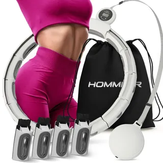 Smart Hula Hoop Leise mit Zähler Weiß bis zu Größe XL/Fitness Hula Hoop mit Gewicht Kugel - Smart Hula Hoop Reifen Erwachsene