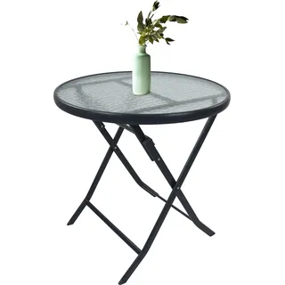 VCM Bistrotisch runder Balkontisch Gartentisch Glasplatte klappbar Tisch Garten Camping 70 cm Ø Sonlas