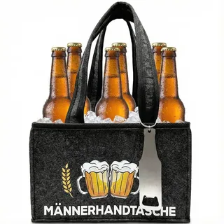 Witzige Männerhandtasche Bier, Flaschentasche Bierträger Flaschenträger, Tragetasche Flaschenträger für 6 Flaschen, Bier Geschenke für Männer mit Flaschenöffner, für Männer, Väter und Bierliebhaber